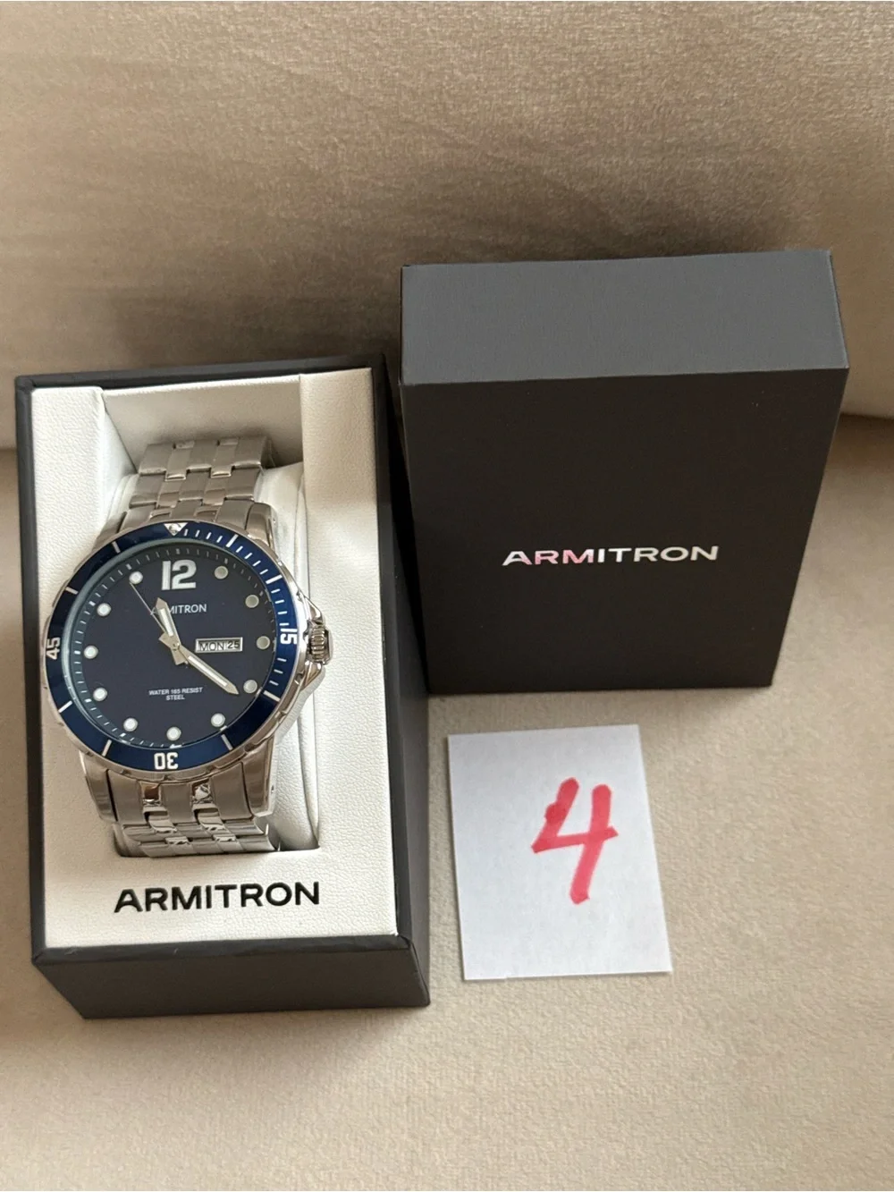 Armitron Silver-Tone Watch with Blue Dial and Bracelet